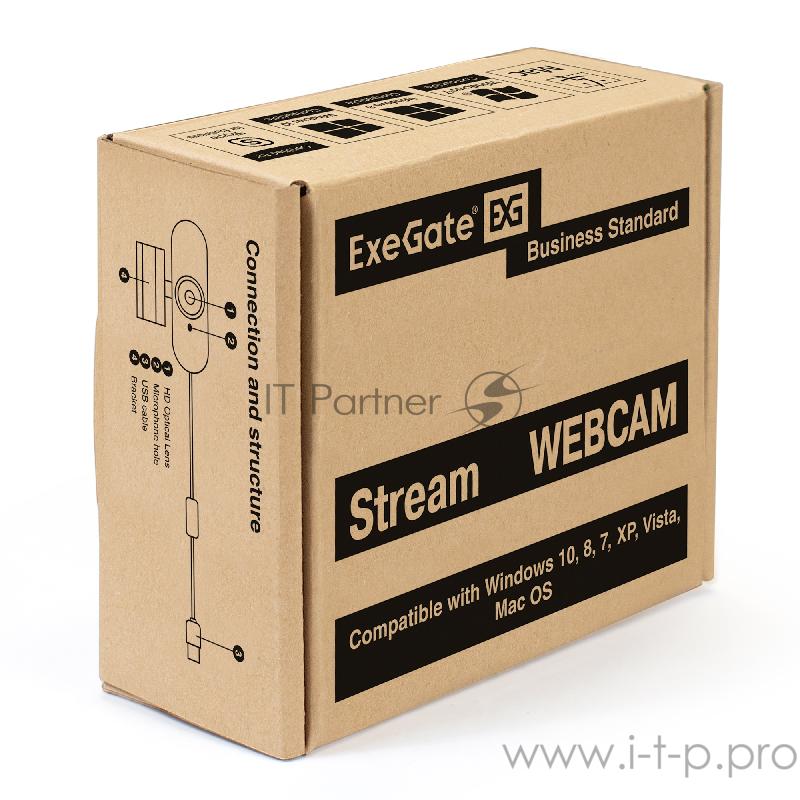 Веб-камера ExeGate EX287383RUS Stream HD 4000 4K UHD T-Tripod (матрица 1/3 8 Мп, 3840x3104, 30fps, 6-линзовый объектив (стекло), автофокус, шторка, USB, микрофон с шумоподавлением, поворотное крепление, телескопический штатив Tripod Tele Ball, кабель