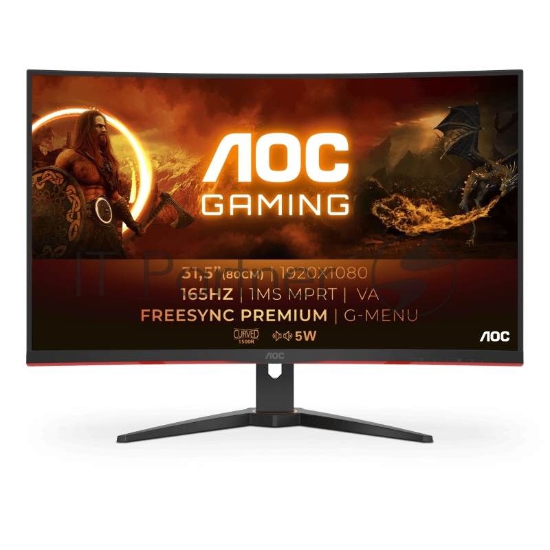 МОНИТОР 32 AOC C32G2AE Black-Red (VA, изогнутый, 1920x1080, 165Hz, 1 ms, 178°/178°, 250 cd/m, 80M:1, +2xHDMI 2.0, +Disp