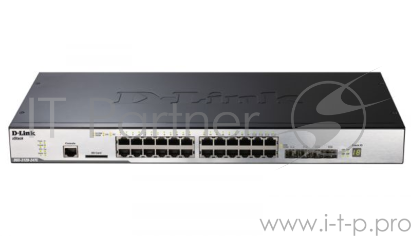 Коммутатор D-Link DGS-3120-24TC/B1ASI, L2+ Managed Switch with 44 10/100/1000Base-T ports and 4 100/1000Base-T/SFP combo-ports and 2 10GBase-CX4 ports.16K Mac address, Physical stacking (up to 6 devices), SIM,