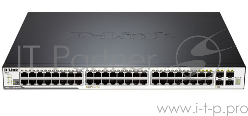 Коммутатор D-Link DGS-3120-48PC/B1ASI, L3 Managed Switch with 44 10/100/1000Base-T ports and 4 100/1000Base-T/SFP combo-ports and 2 10GBase-CX4 ports (48 PoE ports 802.3af/802.3at (30 W), PoE Budget 370W, PoE Bu