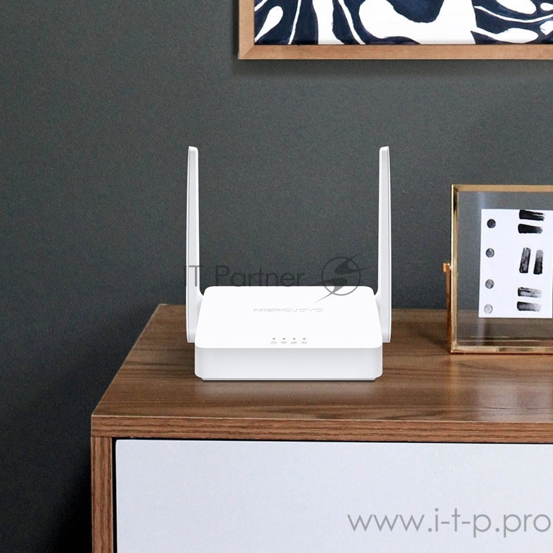 Роутер Mercusys 300Mbps Multi-Mode Wireless N Router, 2× Fixed External Antennas, 2× 10/100 Mbps LAN Ports, 1× 10/100 Mbps WAN Port, FEATURE: Access Point Mode, WPS/Reset Button, IPTV, IPv6, Beamforming, MU-MIMO, Parental Controls, Guest Network