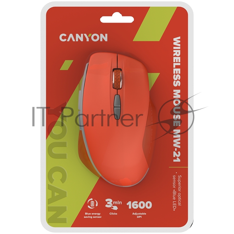 Мышь Canyon 2.4 GHz Wireless mouse ,with 7 buttons, DPI 800/1200/1600, Battery:AAA*2pcs ,Red 72*117*41mm 0.075kg