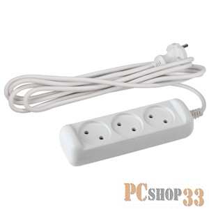 ЭРА Удлинители бытовые, Сетевые фильтры ЭРА Б0028350 Удлинитель UX(6)-3-3m без заземления 3 гнезда 3 м {ABS-пластик, 2х0,75 мм2}