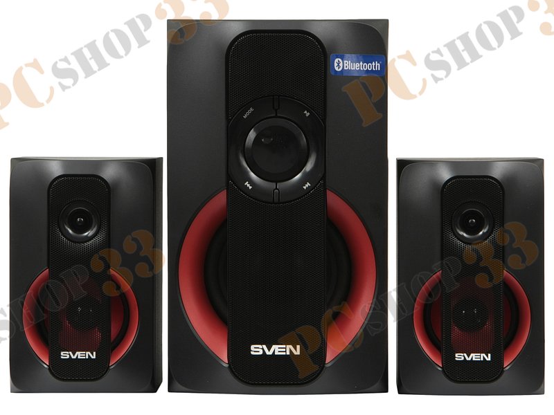 Акустическая система 2.1 Sven MS-304, сабвуфер 20Вт, сателлиты 2x10Вт, с MP3 плеером, с FM радио, черный (Bluetooth)