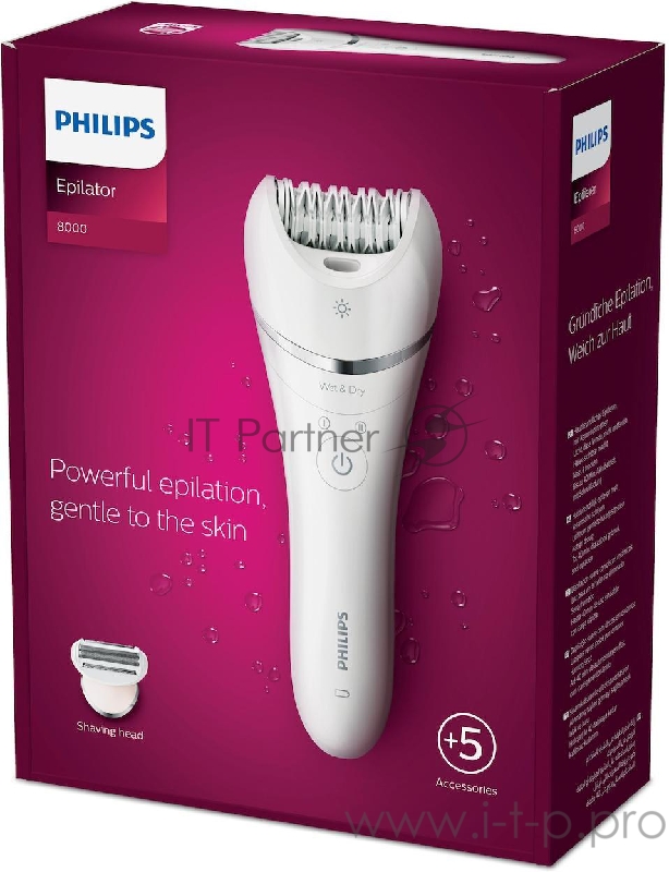 Эпилятор Philips Эпилятор Philips/ 2 скорости, широкая головка, Wet&Dry, беспроводной, opti light, 4 аксессуара