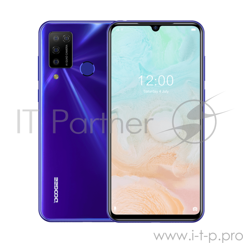 Смартфон Doogee Doogee N20 Pro Streamer Purple, 6.3 19:9 1080x2280, 4 x Cortex - A53 2.0 ГГц+4 x Cortex -A73 2.0 ГГЦ, 8 Core, 6GB RAM, 128GB, up to 256GB flash, 16 МП+8МП+ 2 МП + 2 МП/16Mpix, 2 Sim, 2G, 3G, LTE, BT v5.0, Wi-Fi, GPS, Galileo, Glonass,