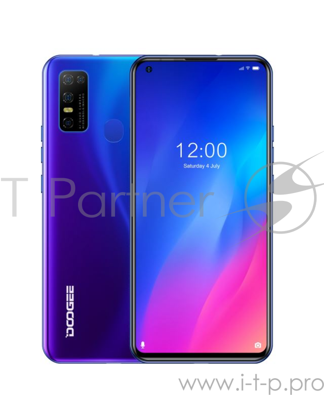 Смартфон Doogee Doogee N30 Dreamy Blue, 16,64 см (6.55) 19:9 720x1600, 1.8GHz, 8 Core, 4GB RAM, 128GB, up to 256GB flash, 16 МП+8МП+ 2 МП + 2 МП/8Mpix, 2 Sim, 2G, 3G, LTE, BT, Wi-Fi, GPS, Type-C, 4500mAh, Android 10, 190g, 167 ммx77,4 ммx8,9 мм