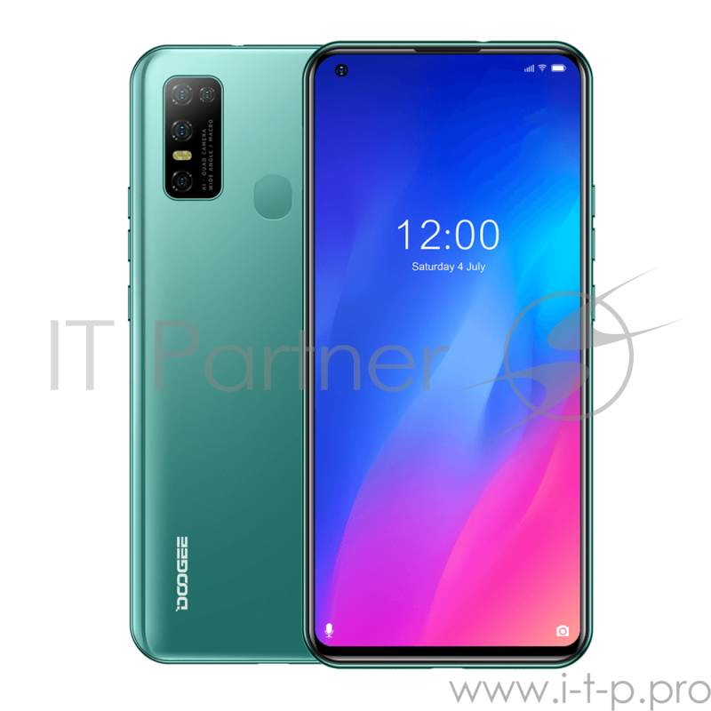 Смартфон Doogee Doogee N30 Elegant Green, 16,64 см (6.55) 19:9 720x1600, 1.8GHz, 8 Core, 4GB RAM, 128GB, up to 256GB flash, 16 МП+8МП+ 2 МП + 2 МП/8Mpix, 2 Sim, 2G, 3G, LTE, BT, Wi-Fi, GPS, Type-C, 4500mAh, Android 10, 190g, 167 ммx77,4 ммx8,9 мм