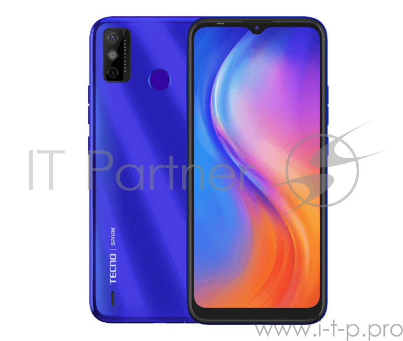 Смартфон Tecno KE5 SPARK 6 Go Aqua Blue, 6.52 Asahi Glass, 20:9, 1600 x 720 пикселей, 2.0GHz, 4 Core, 2GB RAM, 32GB, up to 256GB flash, 13Mpix/8Mpix, 2 Sim, 4G, BT v4.2, WiFi 802.11 b/g/n, GPS/AGPS, GLONASS, Micro-USB, 5000mAh, Android 10 (GO) + HiOS