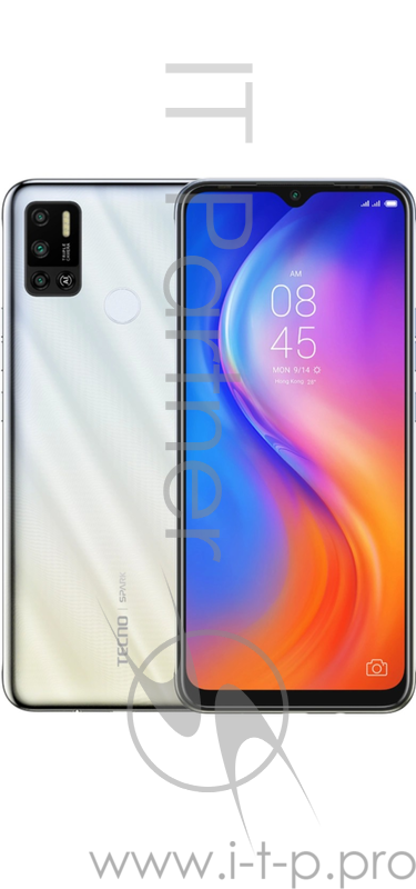 Смартфон Tecno KE5 SPARK 6 Go Mystery White, 6.52 Asahi Glass, 20:9, 1600 x 720 пикселей, 2.0GHz, 4 Core, 2GB RAM, 32GB, up to 256GB flash, 13Mpix/8Mpix, 2 Sim, 4G, BT v4.2, WiFi 802.11 b/g/n, GPS/AGPS, GLONASS, Micro-USB, 5000mAh, Android 10 (GO) +