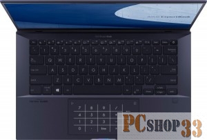 Ноутбук ASUS B9400CEA-KC0309R 66Вт/ч батарея +cable +bag 14(1920x1080 (матовый) IPS)/Intel Core i7 1165G7(2.8Ghz)/16384Mb/2x1024P Iris Xe Graphics/Cam/BT/WiFi/war 1y/1.01kg/Star Black/W10Pro + Support NumberPad