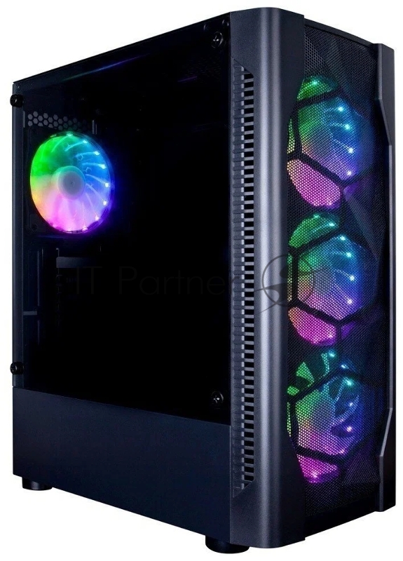 Корпус 1STPLAYER D4-BK-4G6 DK D4 BLACK / ATX, tempered glass, metal mesh / 4x 120mm LED fans inc. / D4-BK-4G6