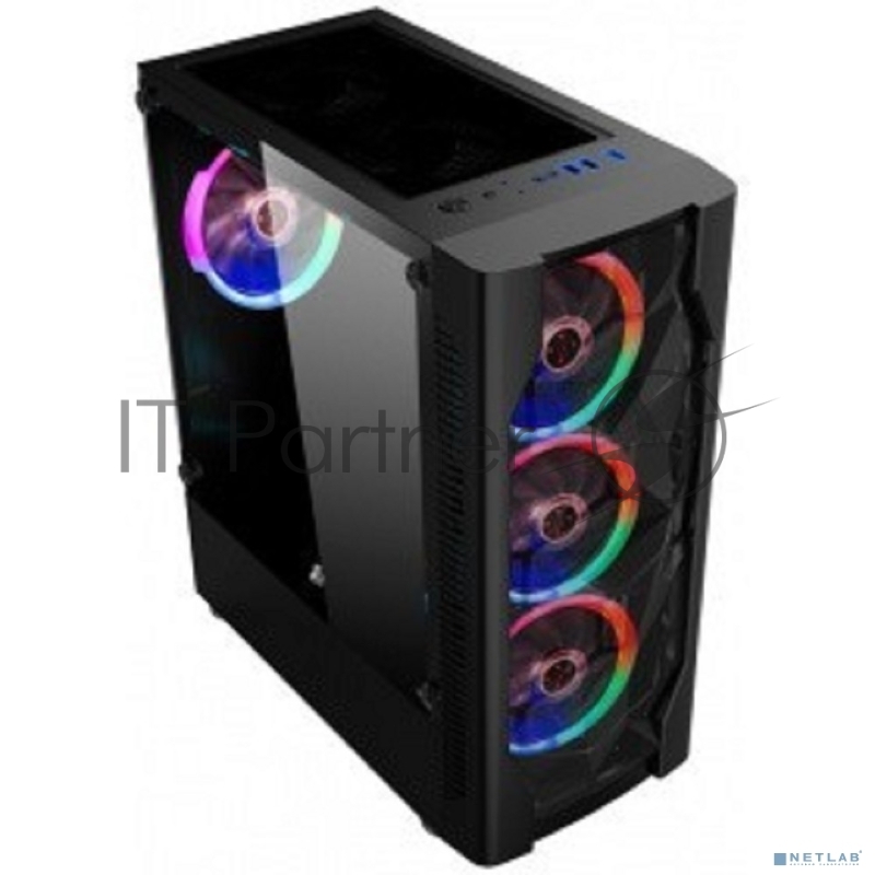 Корпус 1STPLAYER D4-BK-4G6 DK D4 BLACK / ATX, tempered glass, metal mesh / 4x 120mm LED fans inc. / D4-BK-4G6