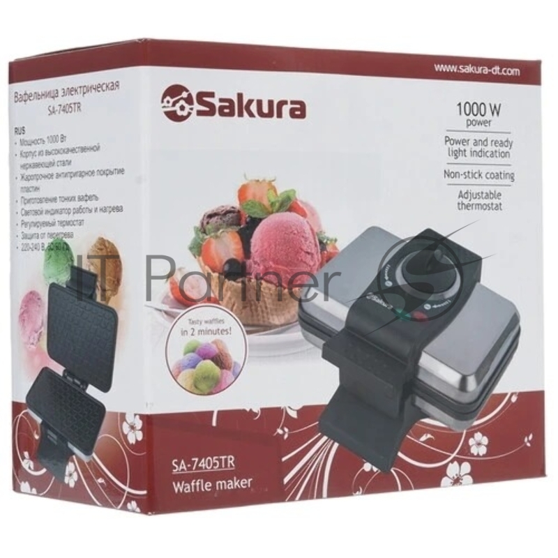 Вафельница SA-7405TR 1000Вт нерж елочка