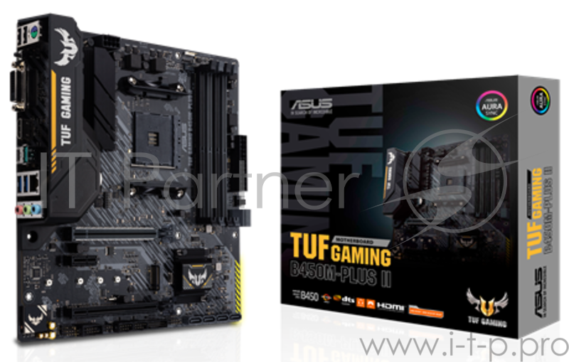 Материнская плата ASUS TUF GAMING B450M-PLUS II, Socket AM4, B450, 4*DDR4, DVI+HDMI, CrossFireX, SATA3 + RAID, Audio, Gb LAN, USB 3.1*6, USB 2.0*6, COM*1 header (w/o cable), mATX 90MB1620-M0EAY0