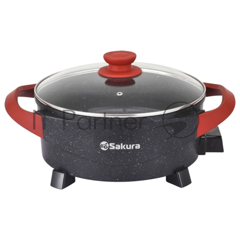 Электросковорода Sakura SA-7715BR Master Chef 1800-2000Вт 30х10см кругл черн/красн