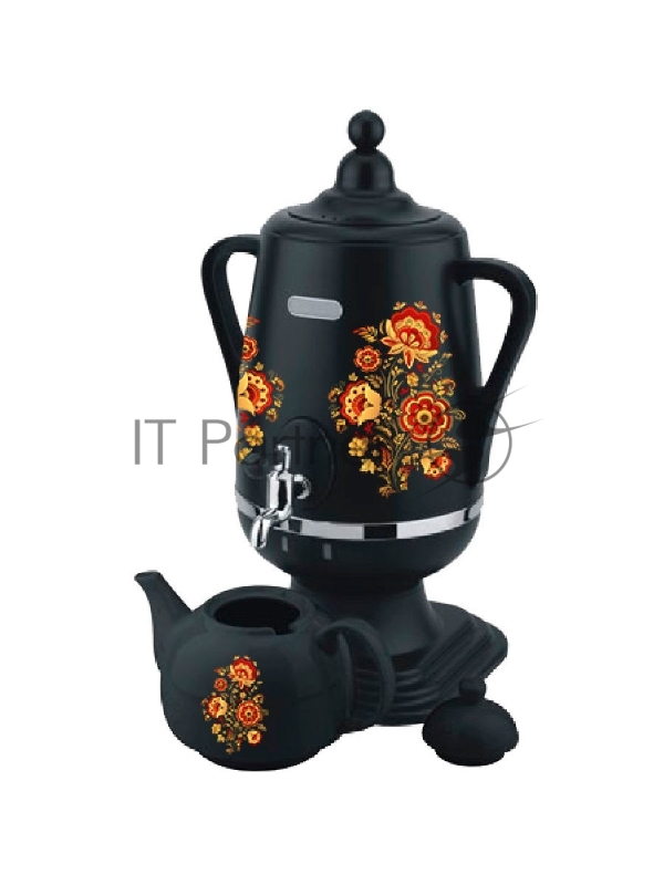 Самовар Добрыня DO-431(4,0л.) ПЕТРИКОВСКАЯ роспись чер/кер.з.(1л)