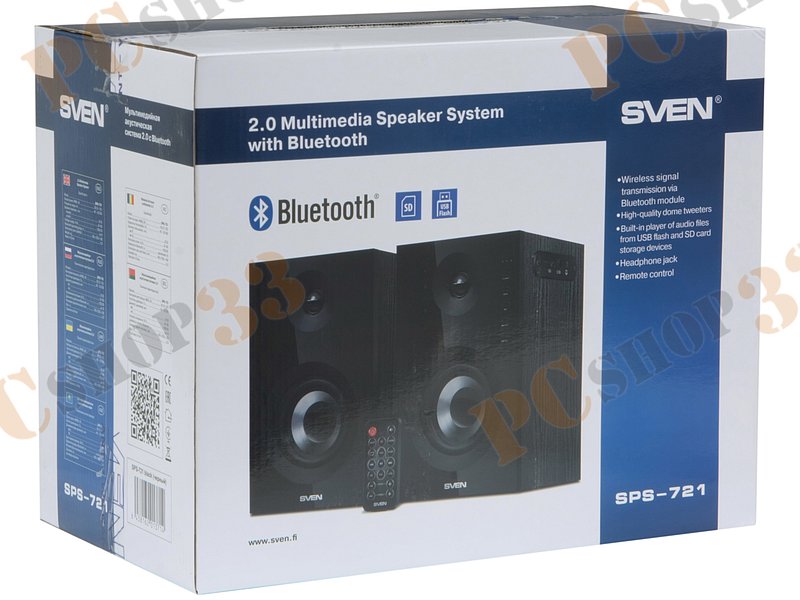 Акустическая система стерео Sven SPS-721, 2x25Вт, с MP3 плеером, черный (Bluetooth)