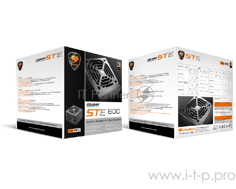 Блок питания Cougar STE 600 Блок питания STE 600 (Разъем PCIe-2шт,ATX v2.31, 600W, Active PFC, 120mm Fan) STE600 Retail