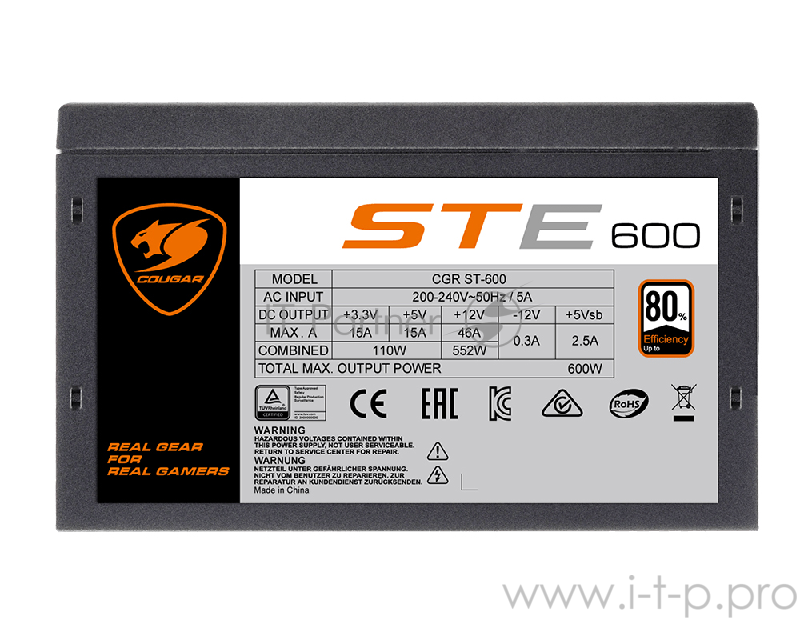 Блок питания Cougar STE 600 Блок питания STE 600 (Разъем PCIe-2шт,ATX v2.31, 600W, Active PFC, 120mm Fan) STE600 Retail