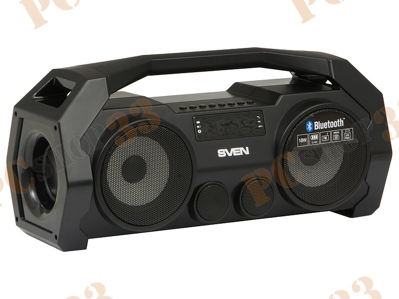 Акустическая система стерео Sven PS-465, 2x9Вт, портативная, с MP3 плеером, с FM радио, черный (Bluetooth)