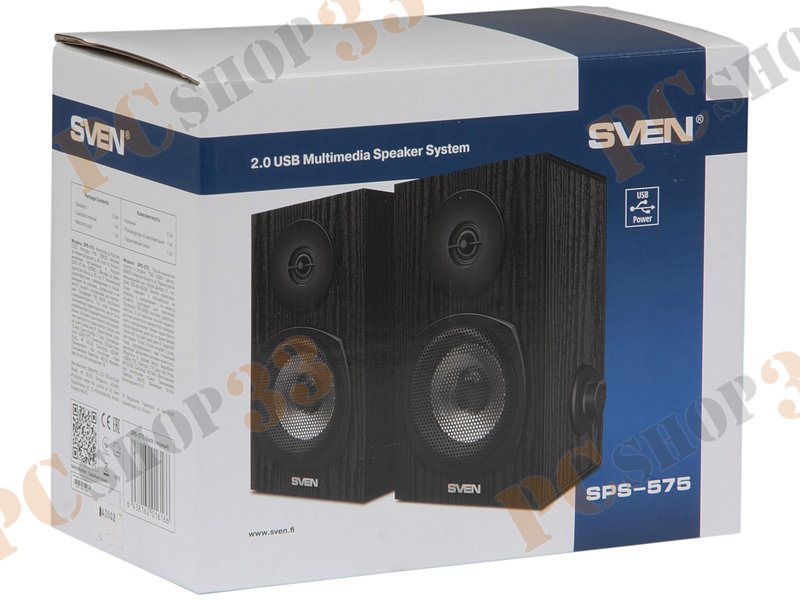 Акустическая система стерео Sven SPS-575, 2x3Вт, портативная, черный