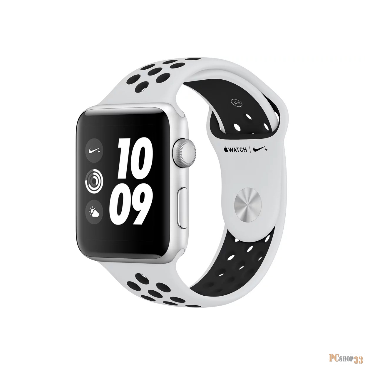 Умные часы Apple Watch Nike+ Series 3, 42 мм, корпус из серебристого алюминия, спортивный ремешок Nike цвета «чистая платина/чёрный» MQL32RU/A