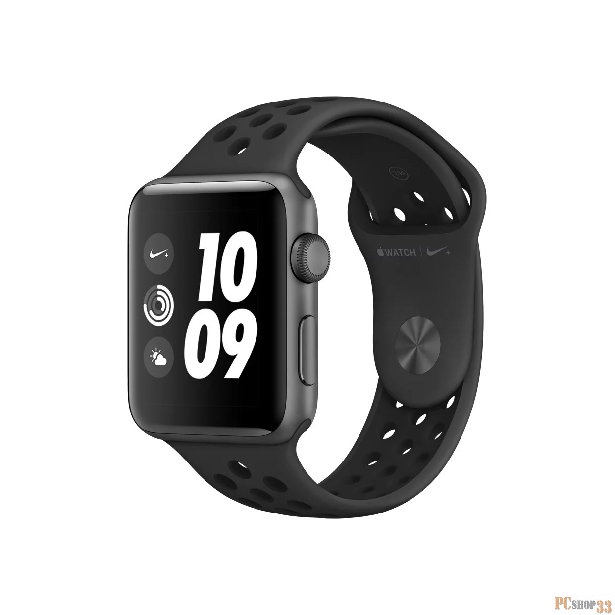 Умные часы Apple Watch Nike+ Series 3, 42 мм, корпус из алюминия цвета «серый космос», спортивный ремешок Nike цвета «антрацитовый/чёрный» MQL42RU/A