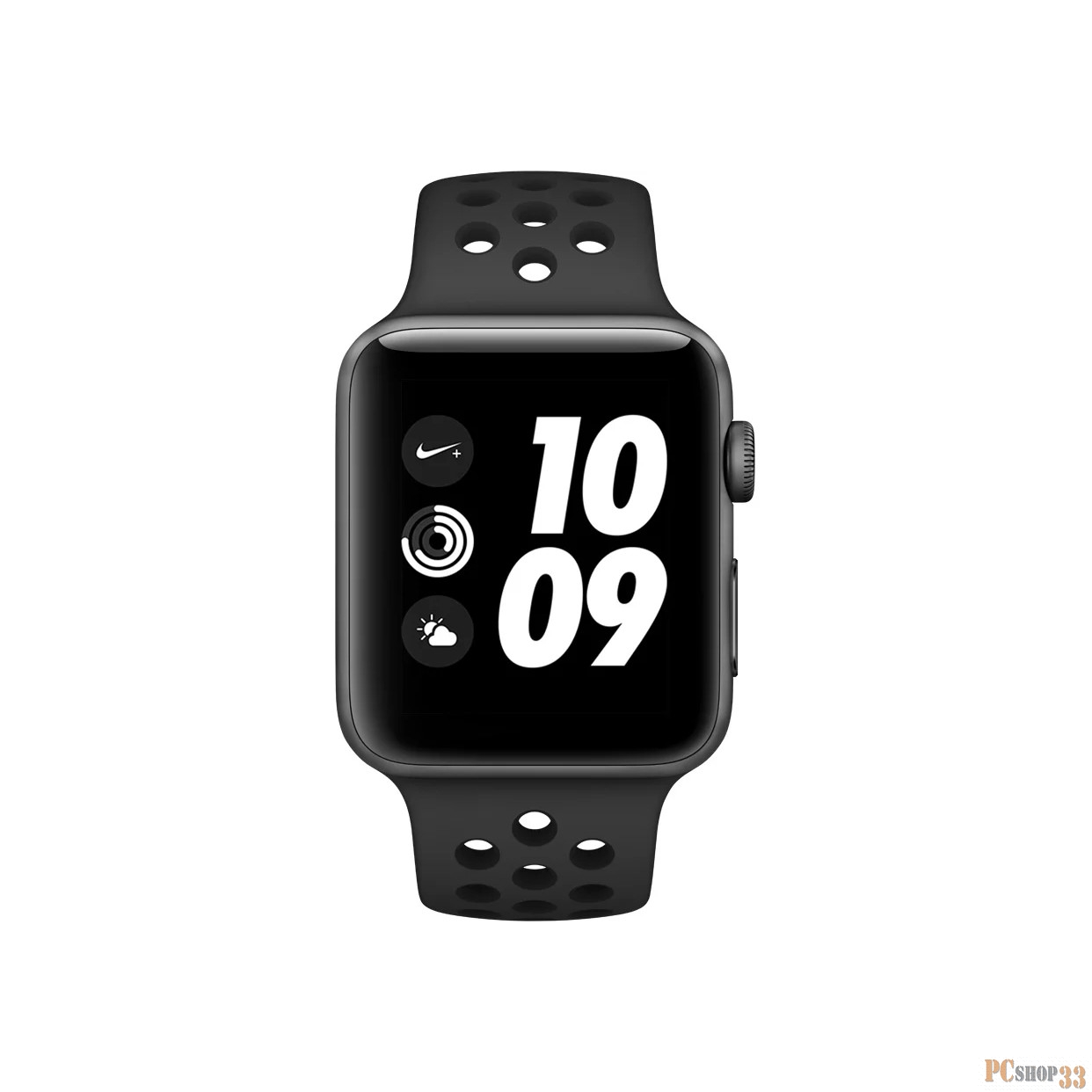 Умные часы Apple Watch Nike+ Series 3, 42 мм, корпус из алюминия цвета «серый космос», спортивный ремешок Nike цвета «антрацитовый/чёрный» MQL42RU/A