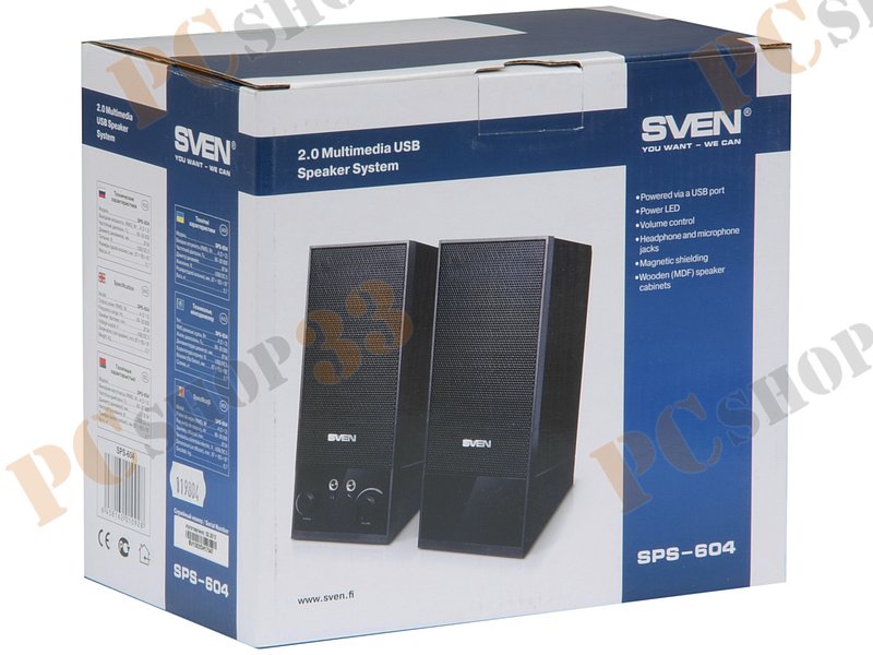 Акустическая система стерео Sven SPS-604, 2x2Вт, портативная, черный