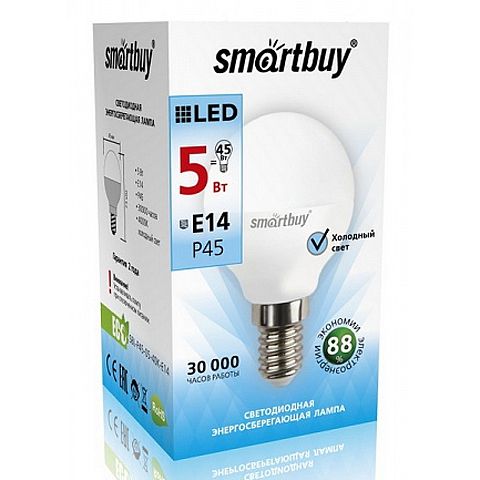 Вспомогательные элементы и аксессуары Smartbuy (SBL-P45-05-40K-E14) Светодиодная (LED) Лампа -P45-05W/4000/E14