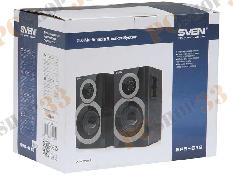 Акустическая система стерео Sven SPS-619, 2x10Вт, черный