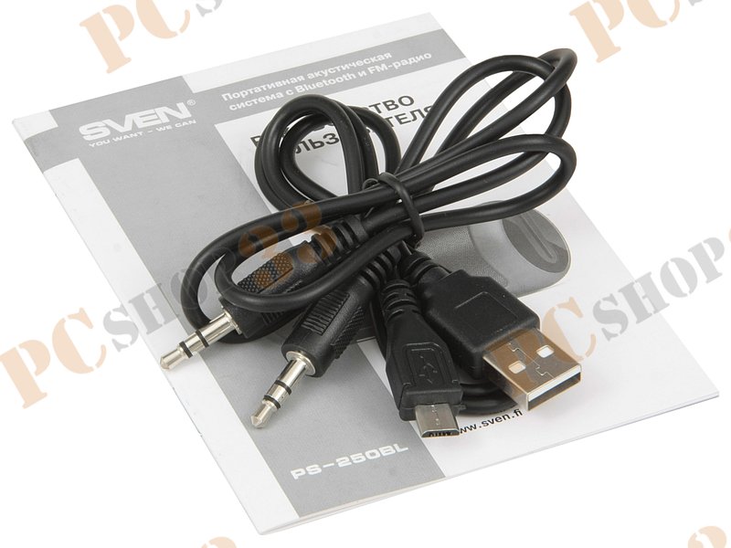 Акустическая система стерео Sven PS-250BL, 2x5Вт, портативная, с MP3 плеером, с FM радио, черный (Bluetooth)