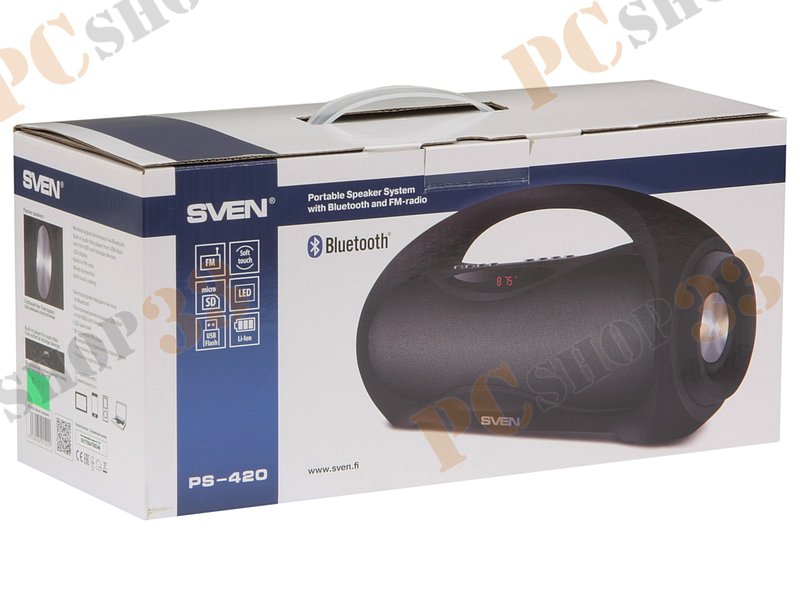 Акустическая система стерео Sven PS-420, 2x6Вт, портативная, с MP3 плеером, с FM радио, черный (Bluetooth)