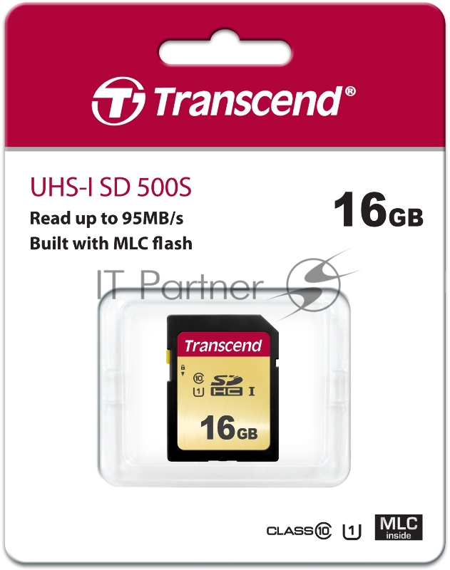 Карта памяти SecureDigital 16Gb Transcend TS16GSDC500S {SDHC Class 10, UHS-I U1, MLC}
