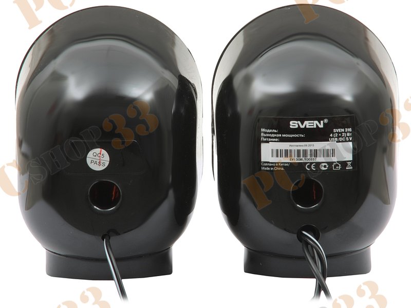Акустическая система стерео Sven 316, 2x2Вт, портативная, черный