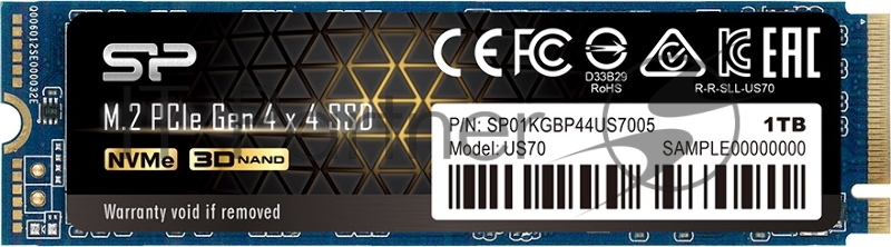 SSD M.2 Silicon Power 1.0TB US70 <SP01KGBP44US7005> (PCI-E 4.0 х4, up to 5000/4400MBs, 3D TLC, DRAM, NVMe 1.3, 22х80mm)