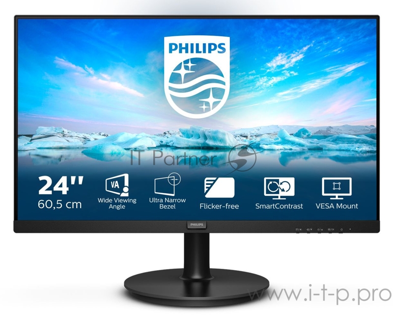 МОНИТОР 23.8 PHILIPS 241V8L/00 Black (VA, 1920x1080, 75Hz, 4 ms, 178°/178°, 250 cd/m, 3000:1, +HDMI)