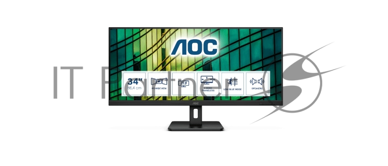 МОНИТОР 34 AOC Q34E2A Black (IPS, 2560x1080, 75Hz, 4 ms, 178°/178°, 300 cd/m, 50M:1, +2xHDMI 1.4, +DisplayPort 1.2, +MM