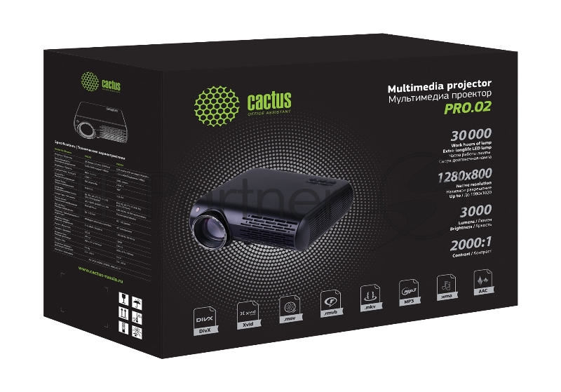 Проектор Cactus CS-PRO.02B.WXGA LCD 3000Lm (1280x800) 2000:1 ресурс лампы:30000часов 2xUSB typeA 2xHDMI 4.2кг