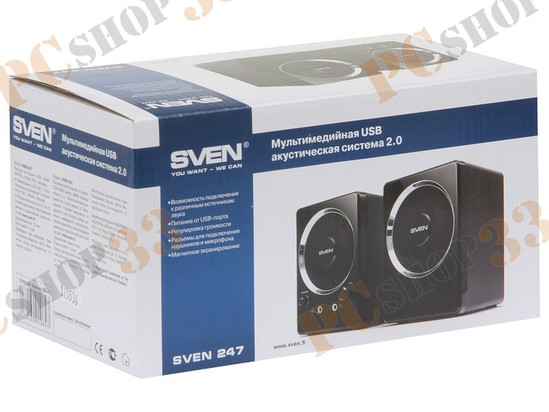 Акустическая система стерео Sven 247, 2x2Вт, портативная, черный