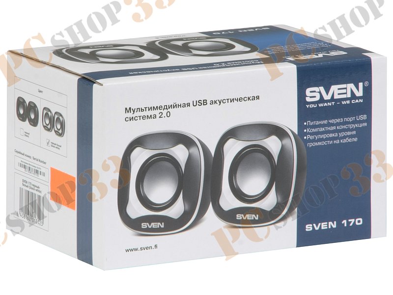 Акустическая система стерео Sven 170 2x2.5Вт, портативная, черно-белый