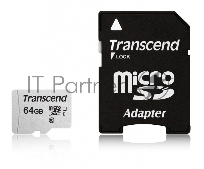 Карта памяти Micro SecureDigital 64Gb Transcend Class 10 TS64GUSD300S-A {MicroSDXC Class 10 UHS-I, SD adapter}