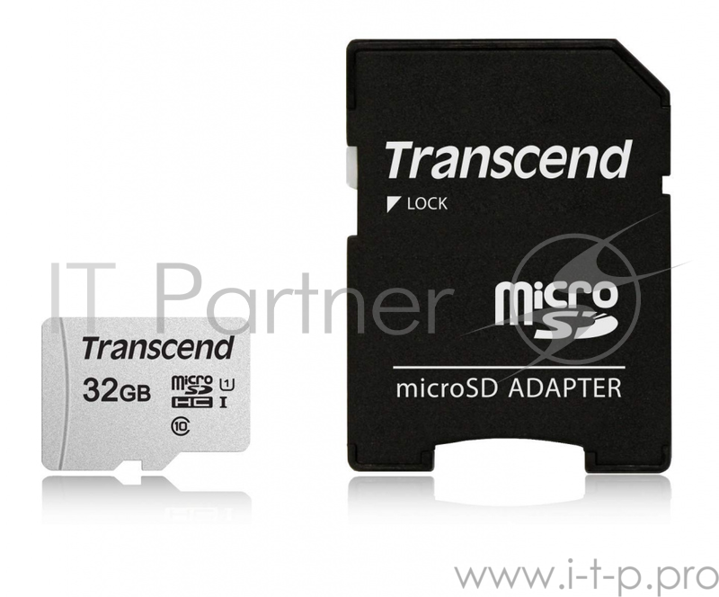 Карта памяти Micro SecureDigital 32Gb Transcend TS32GUSD300S-A {MicroSDHC Class 10 UHS-I, SD adapter}