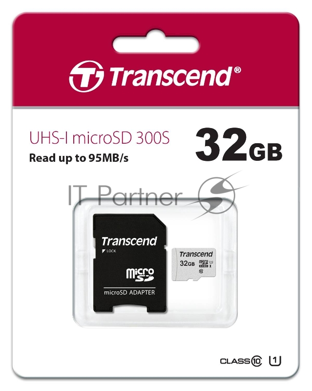 Карта памяти Micro SecureDigital 32Gb Transcend TS32GUSD300S-A {MicroSDHC Class 10 UHS-I, SD adapter}