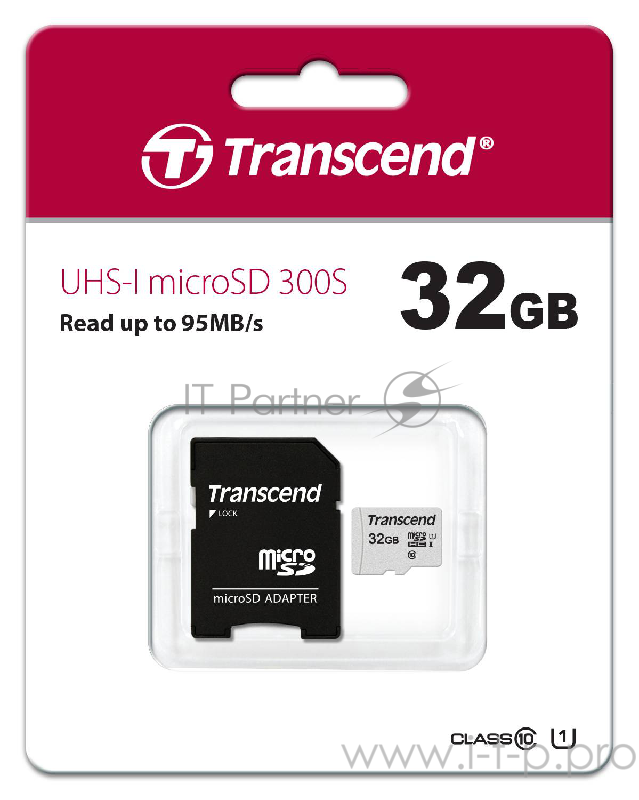 Карта памяти Micro SecureDigital 32Gb Transcend TS32GUSD300S-A {MicroSDHC Class 10 UHS-I, SD adapter}