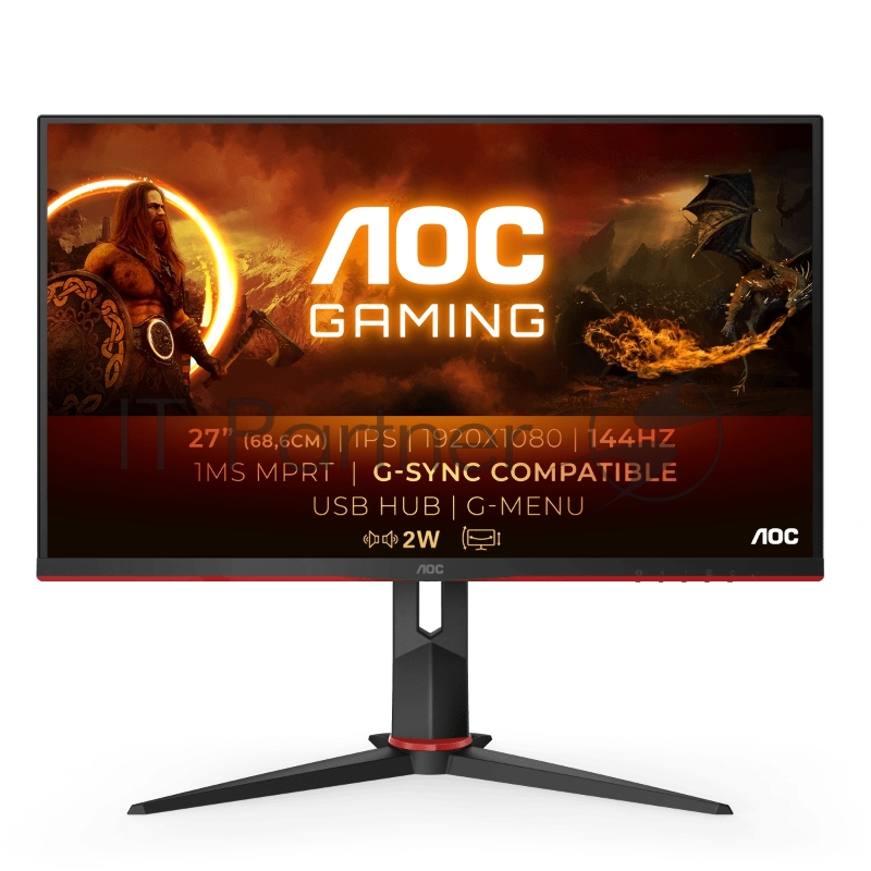 МОНИТОР 27 AOC 27G2U Black-Red с поворотом экрана (IPS, 1920x1080, 144Hz, 1 ms, 178°/178°, 250 cd/m, 80M:1, +2xHDMI 1.4
