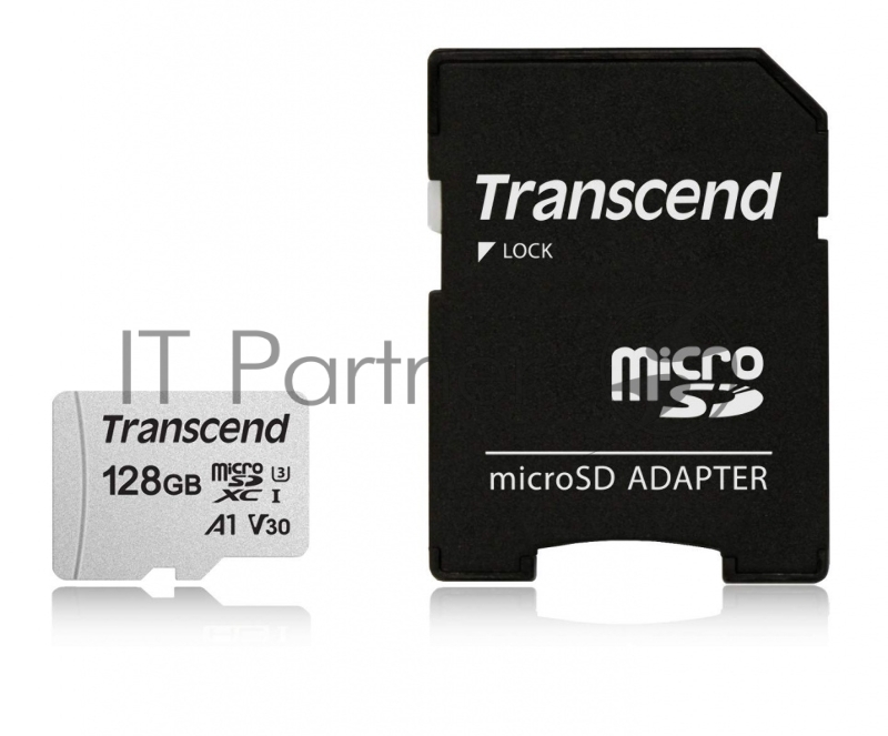Карта памяти Micro SecureDigital 128Gb Transcend Class 10 TS128GUSD300S-A {MicroSDXC Class 10 UHS-I U3, SD adapter}