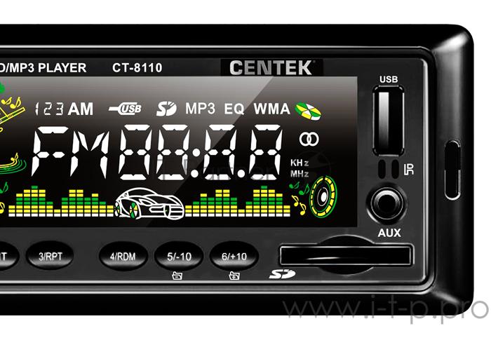 Автомагнитола Centek СТ-8110 <4х50 Вт> ПУЛЬТ, SD/MMC/USB, MP3, цветной LED, память 18 станций