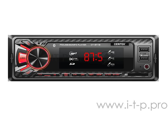 Автомагнитола Centek СТ-8118 <4х50 Вт> 7 цветов подсветки, BLUETOOTH, 2xUSB/AUX/SD/MMC, mp3